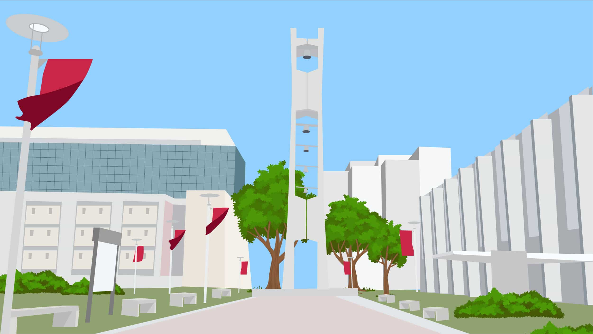 An illustration of Temple University's bell tower.